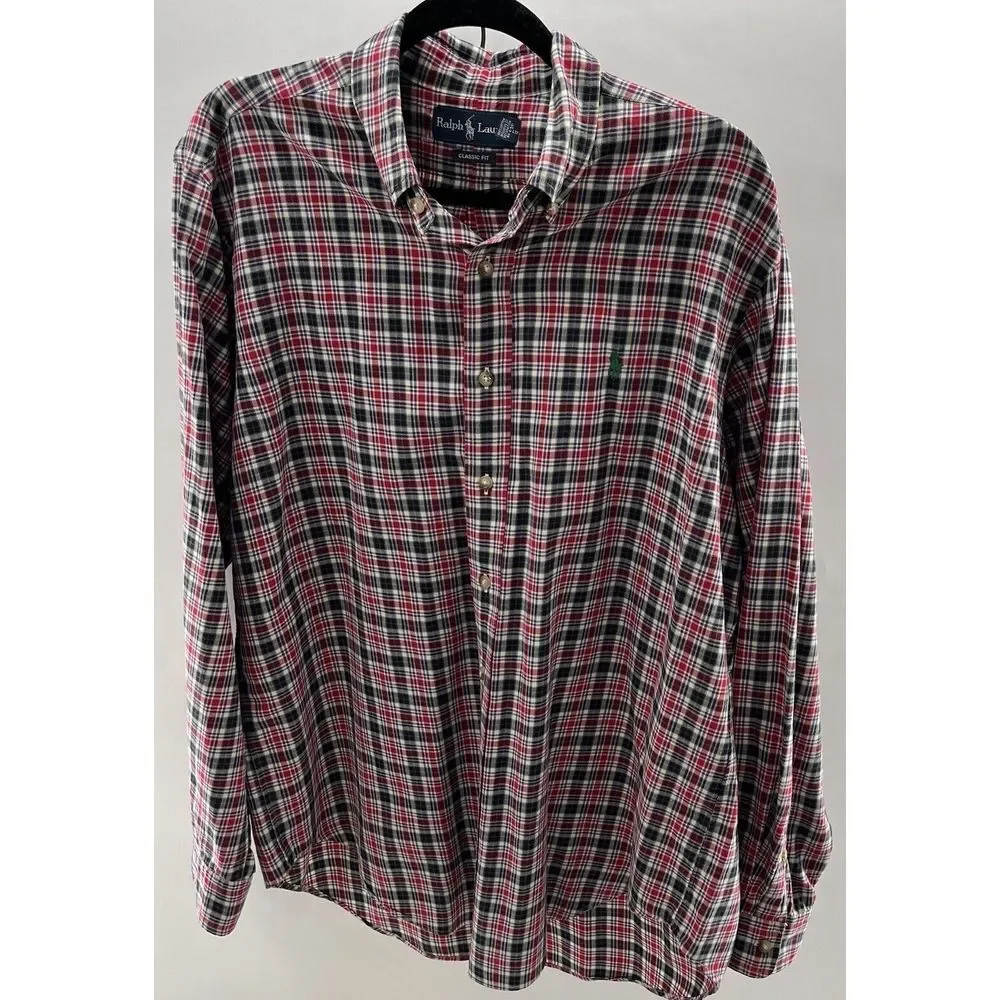 Polo Ralph Lauren Mens Long Sleeve Plaid Button Down Large 100% Cotton